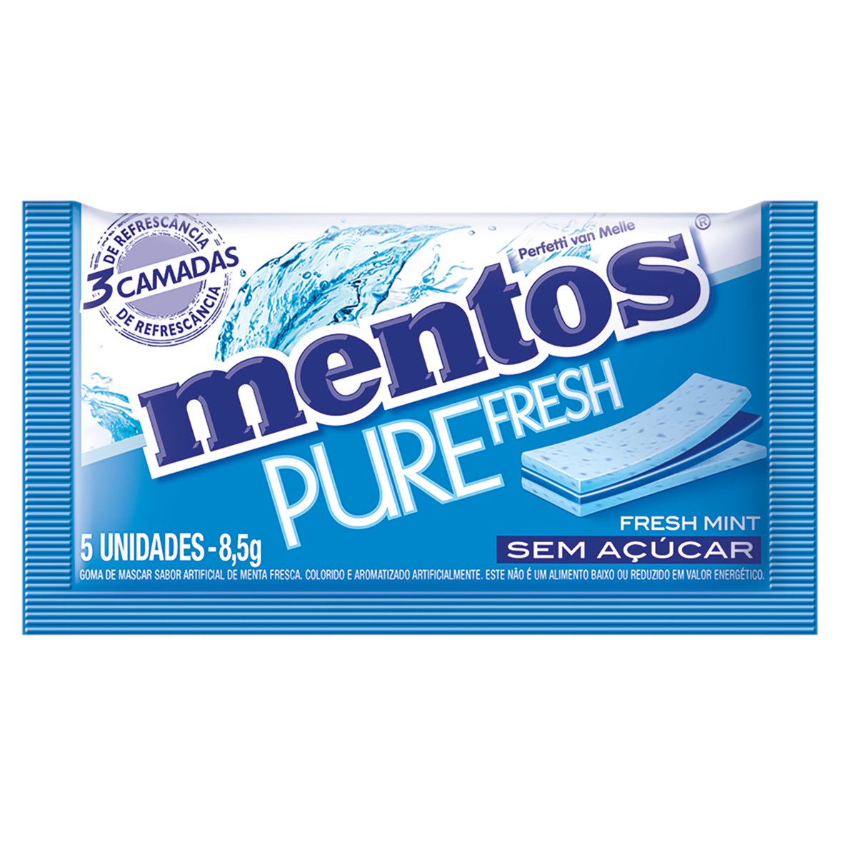 GOMA DE MASCAR MENTA FRESCA ZERO AÇÚCAR MENTOS PURE FRESH ENVELOPE 8,5G 5 UNIDADES