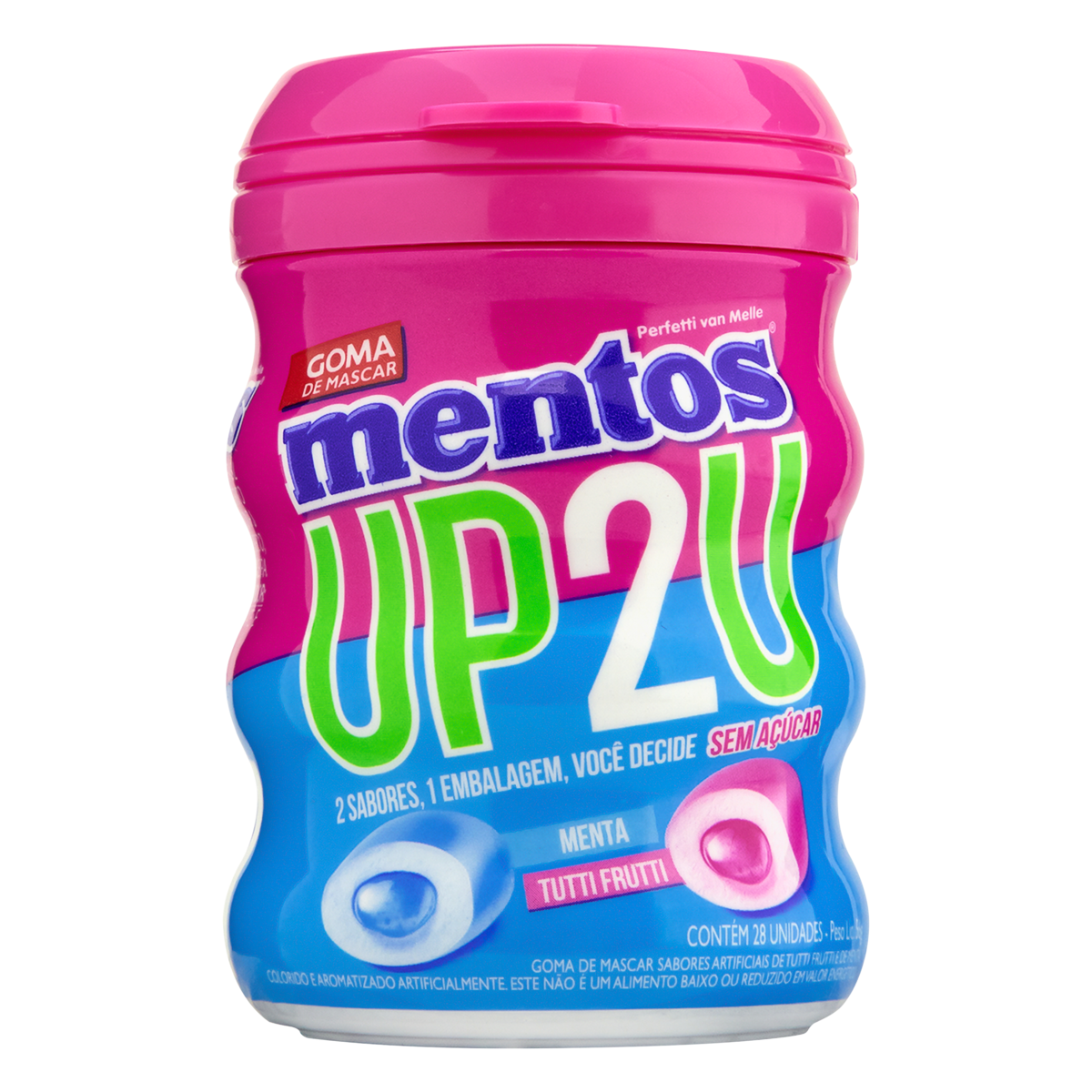 GOMA DE MASCAR TUTTI FRUTTI OU MENTA ZERO AÇÚCAR MENTOS UP2U POTE 56G 28 UNIDADES