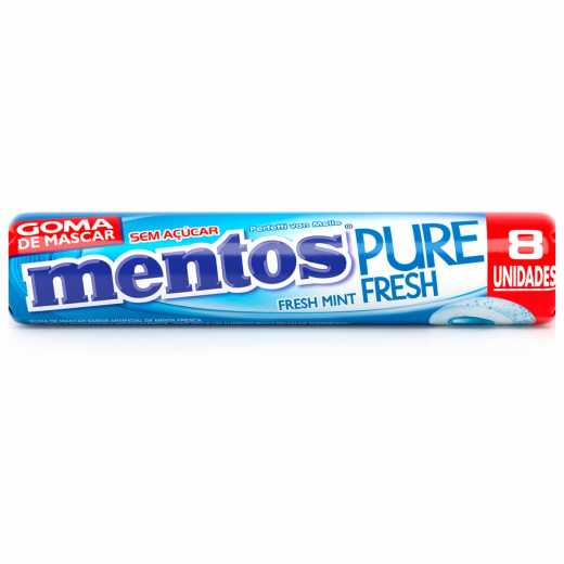 GOMA DE MASCAR MENTA FRESCA ZERO AÇÚCAR MENTOS PURE FRESH PACOTE 16G 8 UNIDADES
