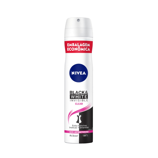 ANTITRANSPIRANTE AEROSSOL NIVEA INVISIBLE FOR BLACK & WHITE CLEAR 200ML SPRAY EMBALAGEM ECONÔMICA