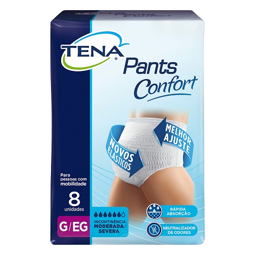 ROUPA ÍNTIMA DESCARTÁVEL UNISSEX PANTS TENA CONFORT G/EG PACOTE 8 UNIDADES