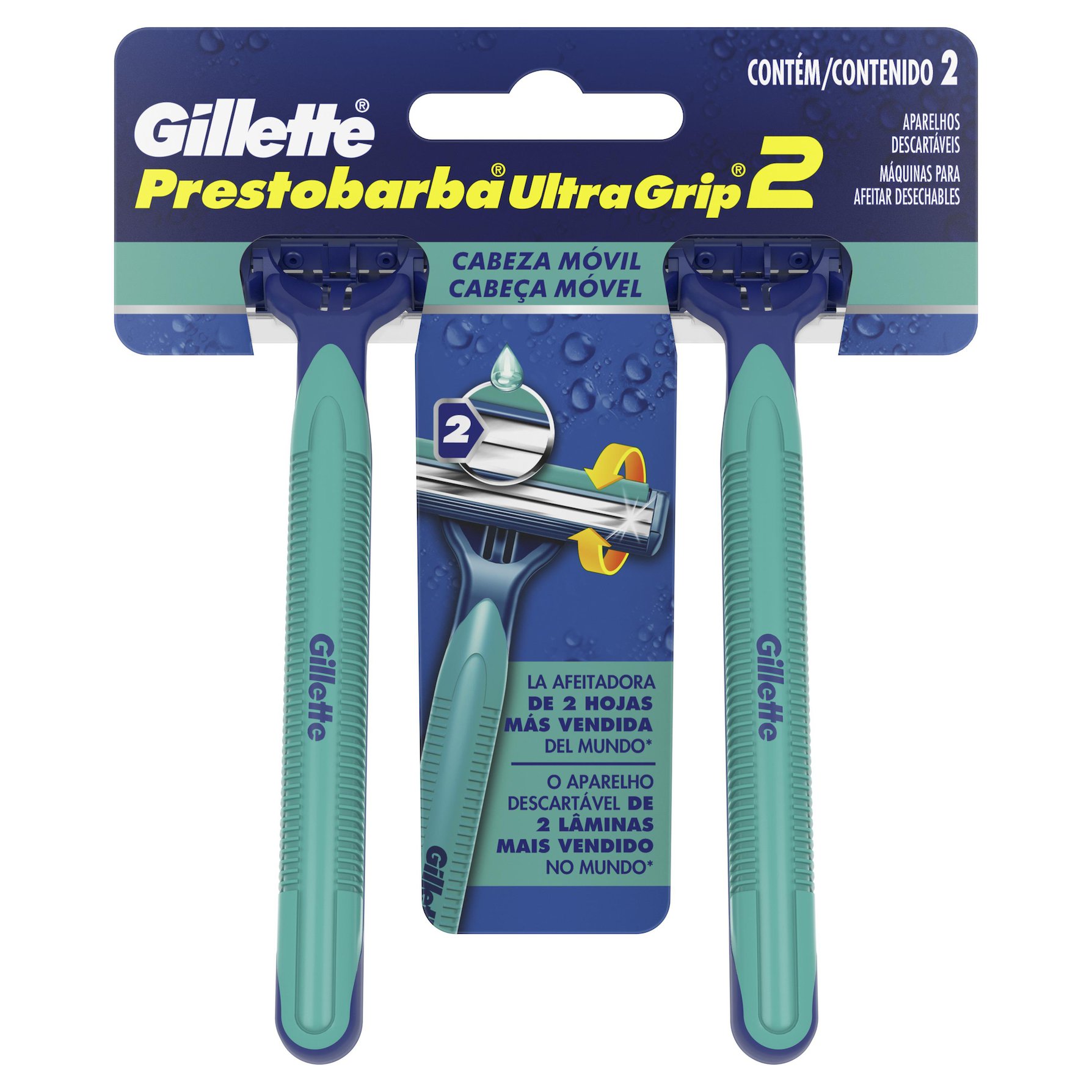 APARELHO DESCARTÁVEL PARA BARBEAR MÓVEL GILLETTE PRESTOBARBA ULTRAGRIP 2 UNIDADES