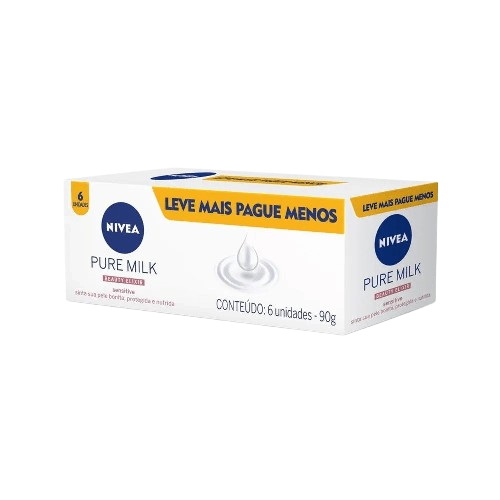 PACK SABONETE BARRA NIVEA PURE MILK BEAUTY ELIXIR SENSITIVE CAIXA 6 UNIDADES 90G CADA LEVE MAIS PAGUE MENOS