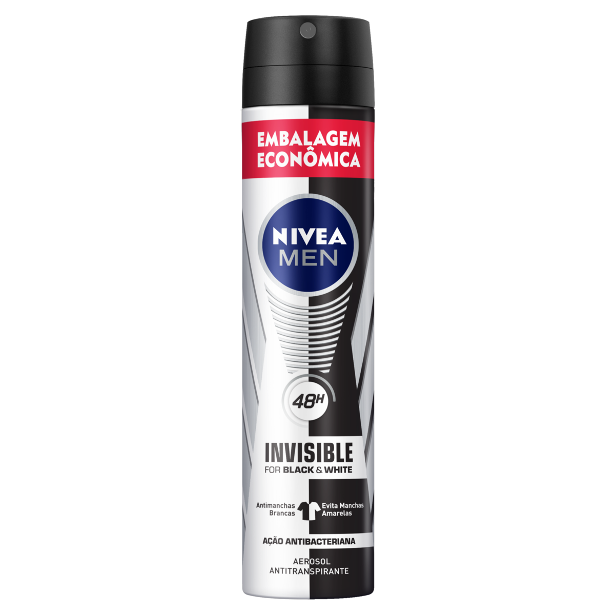 ANTITRANSPIRANTE AEROSSOL NIVEA MEN INVISIBLE FOR BLACK & WHITE 200ML SPRAY EMBALAGEM ECONÔMICA