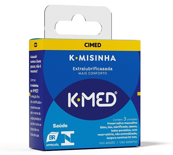 PRESERVATIVO MASCULINO EXTRA LUBRIFICADO K-MISINHA K-MED CAIXA 3 UNIDADES