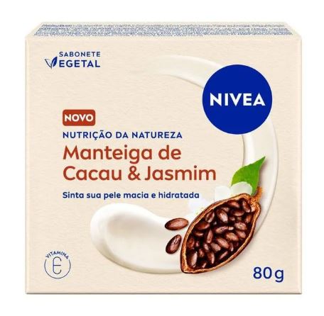 SABONETE BARRA VEGETAL MANTEIGA DE CACAU & JASMIM NIVEA NUTRIÇÃO DA NATUREZA CAIXA 80G