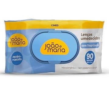 LENÇO UMEDECIDO RECÉM-NASCIDO JOÃO E MARIA PACOTE 90 UNIDADES