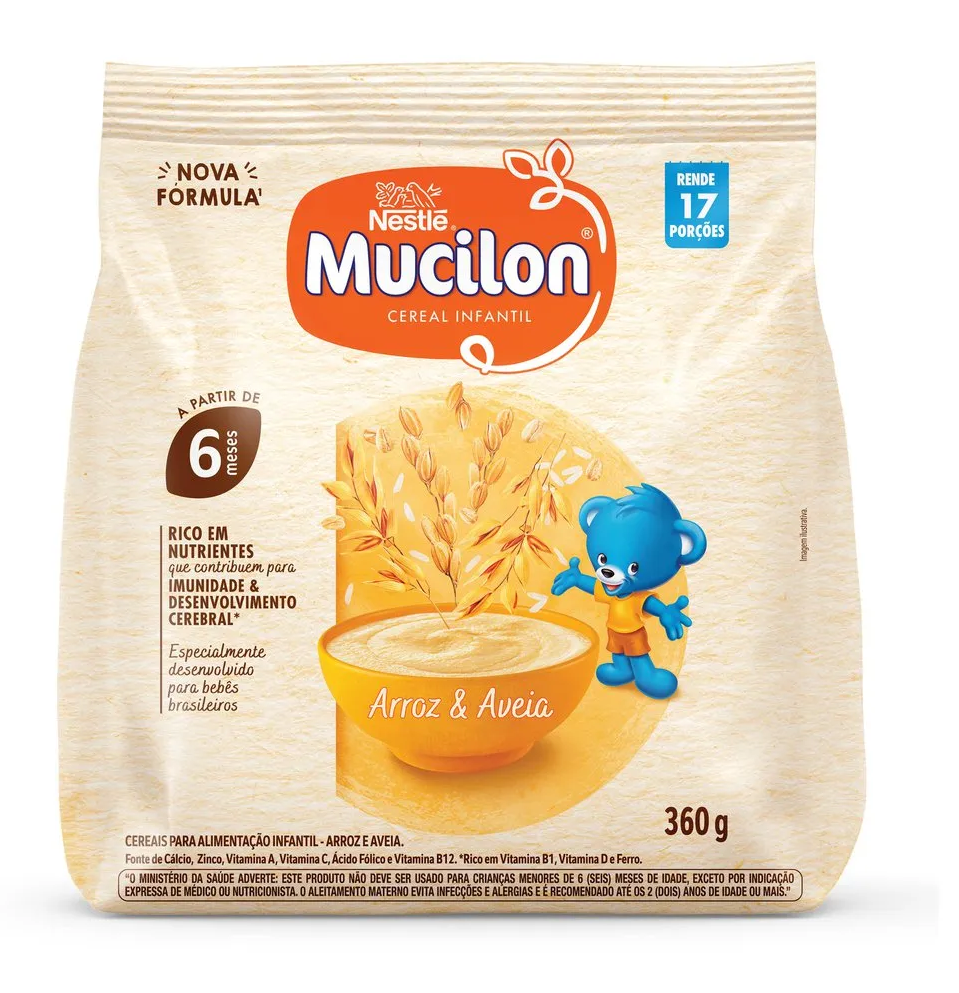 CEREAL INFANTIL INTEGRAL ARROZ & AVEIA MUCILON PACOTE 360G