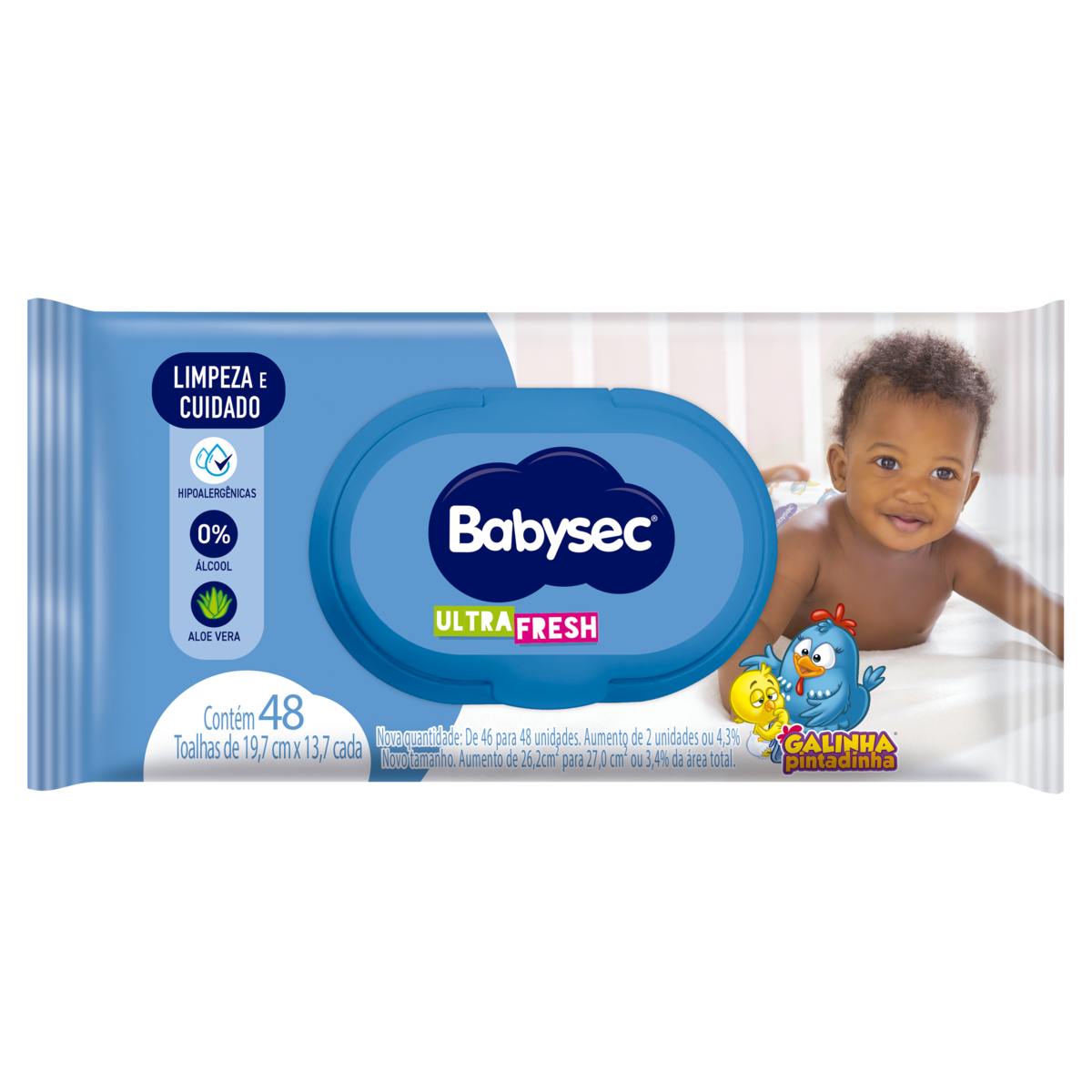 TOALHA UMEDECIDA GALINHA PINTADINHA BABYSEC ULTRA FRESH PACOTE 48 UNIDADES