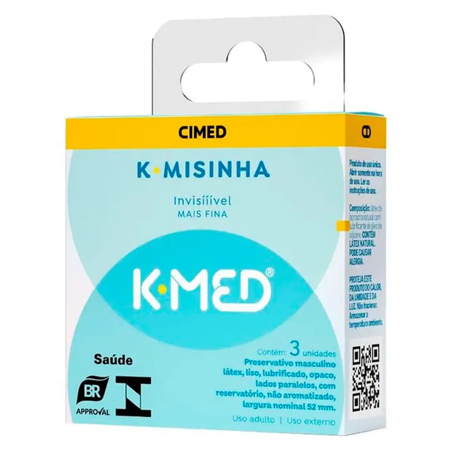 PRESERVATIVO MASCULINO LUBRIFICADO INVISÍVEL K-MISINHA K-MED CAIXA 3 UNIDADES