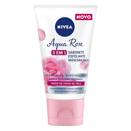 MÁSCARA E SABONETE FACIAL ESFOLIANTE NIVEA AQUA ROSE BISNAGA 150ML