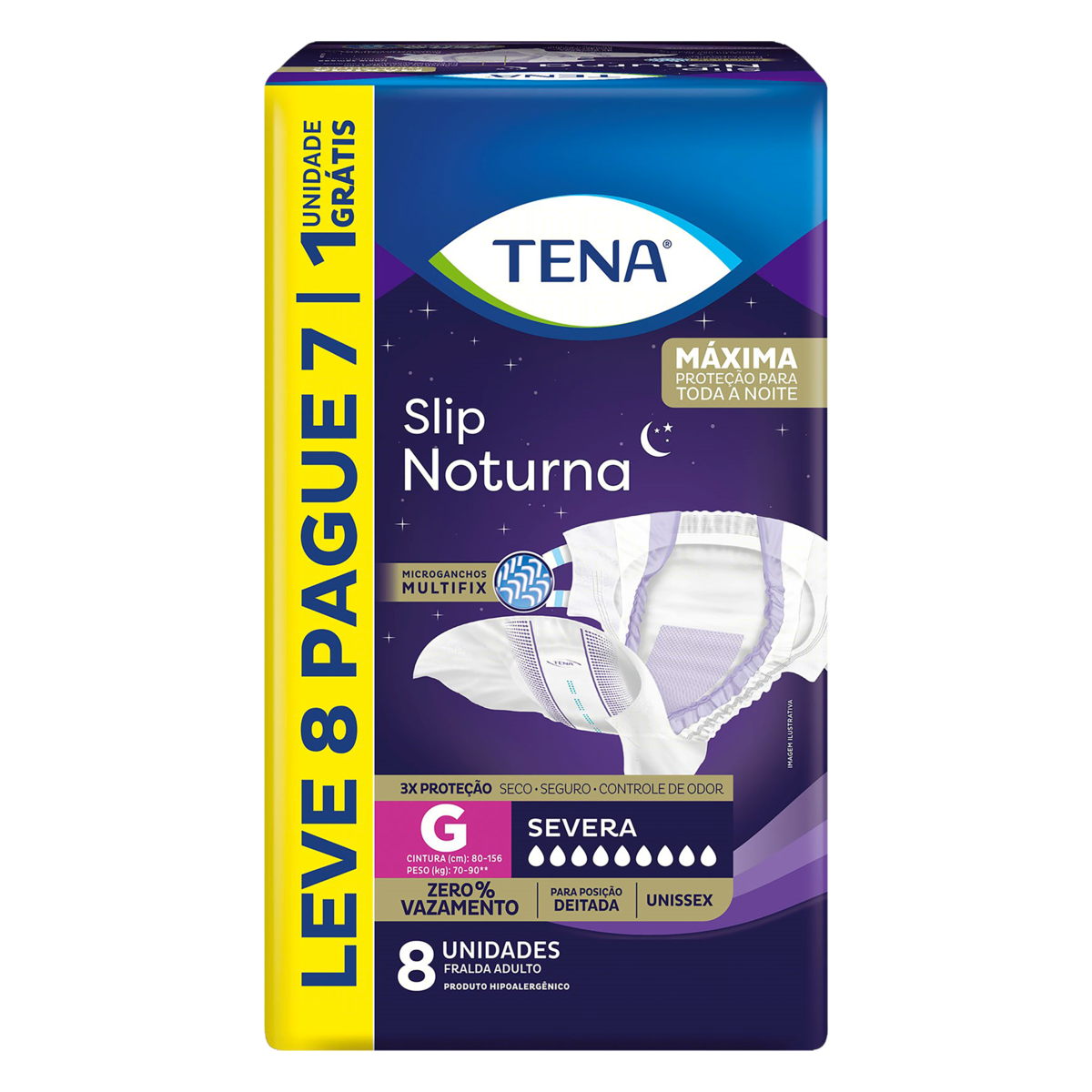 FRALDA DESCARTÁVEL ADULTO TENA SLIP NOTURNA G PACOTE LEVE 8 PAGUE 7 UNIDADES