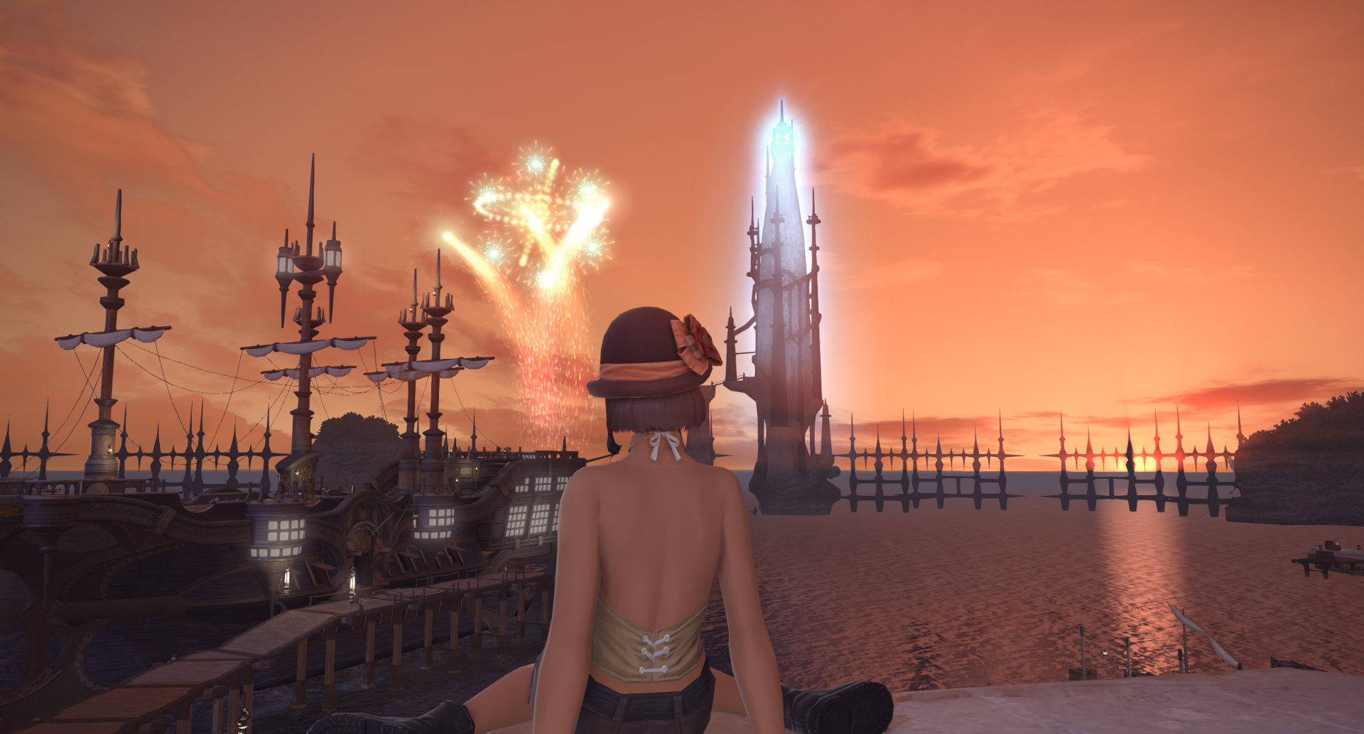 Fireworks during dusk at Limsa Lominsa