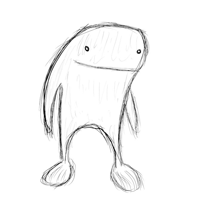 A rough sketch of Goobfoot, a Goobbue-like creature with a round body and large feet