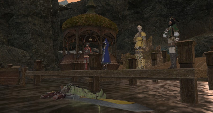 Efraim&rsquo;s body on a floating sword at Mirror Planks