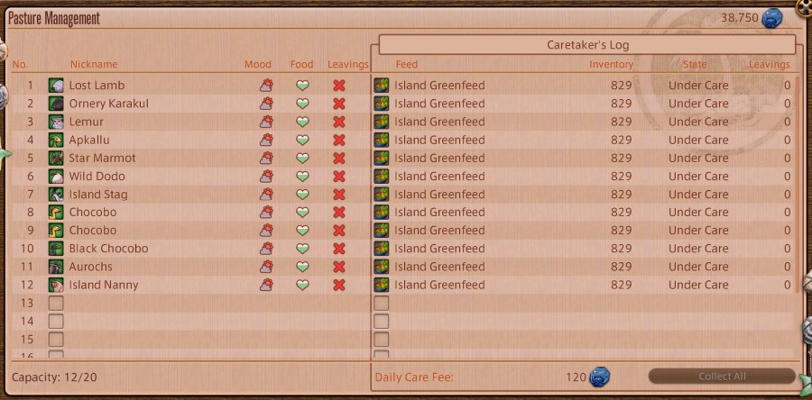 Pasture management menu