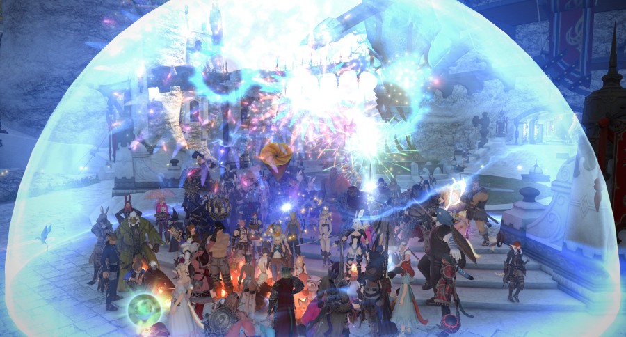 Cloudtest Finale with a giant blue bubble at Limsa Lominsa