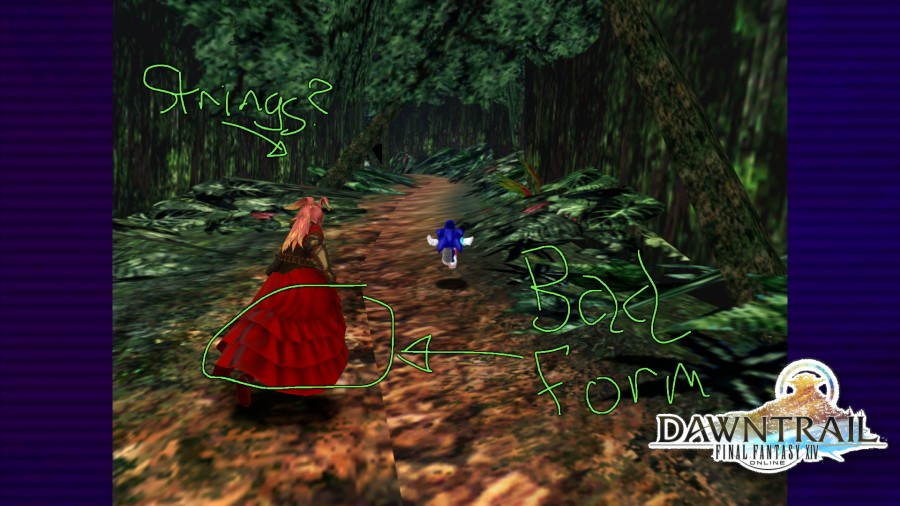 Lopp chasing the blue hedgehog through the jungle, possibly manipulated by strings