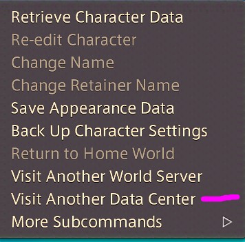 Visit Another Data Center menu