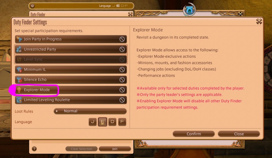 Explore Mode menu Too