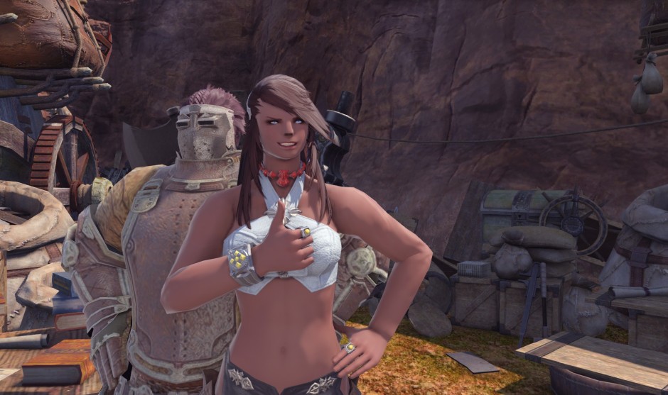 A Roegadyn gives a thumbs up