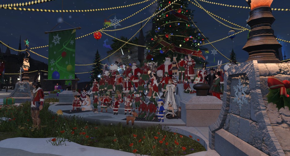 A Whole Lot Of Santas at the Aftcastle in Limsa Lominsa