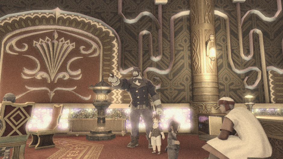 A detective and his assistant stand in the Gold Saucer