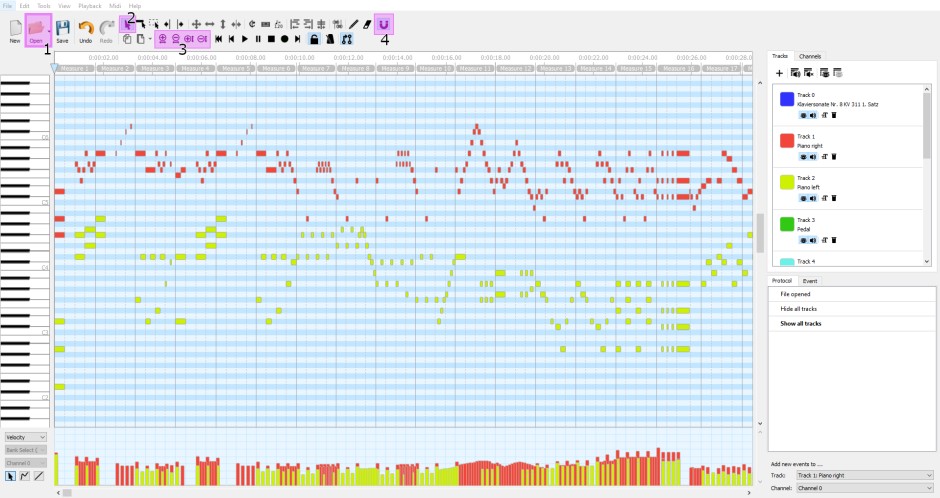 Notes in a MIDI program