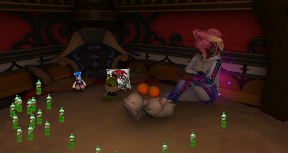 Lopp surrounded by Mountain Dew bottles
