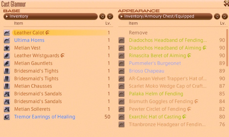 Cast Glamour Menu