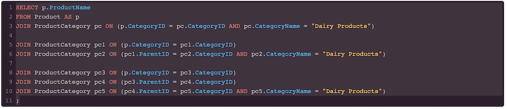 Sample of SQL query as Graph DB