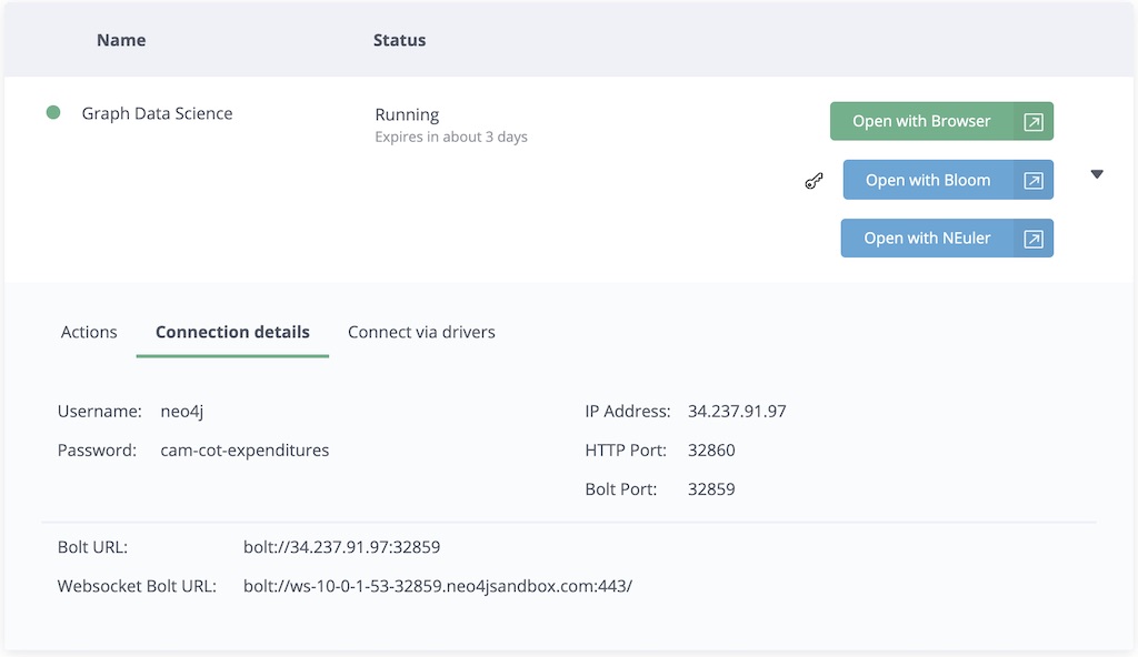 Neo4j Sandbox Connection Detail