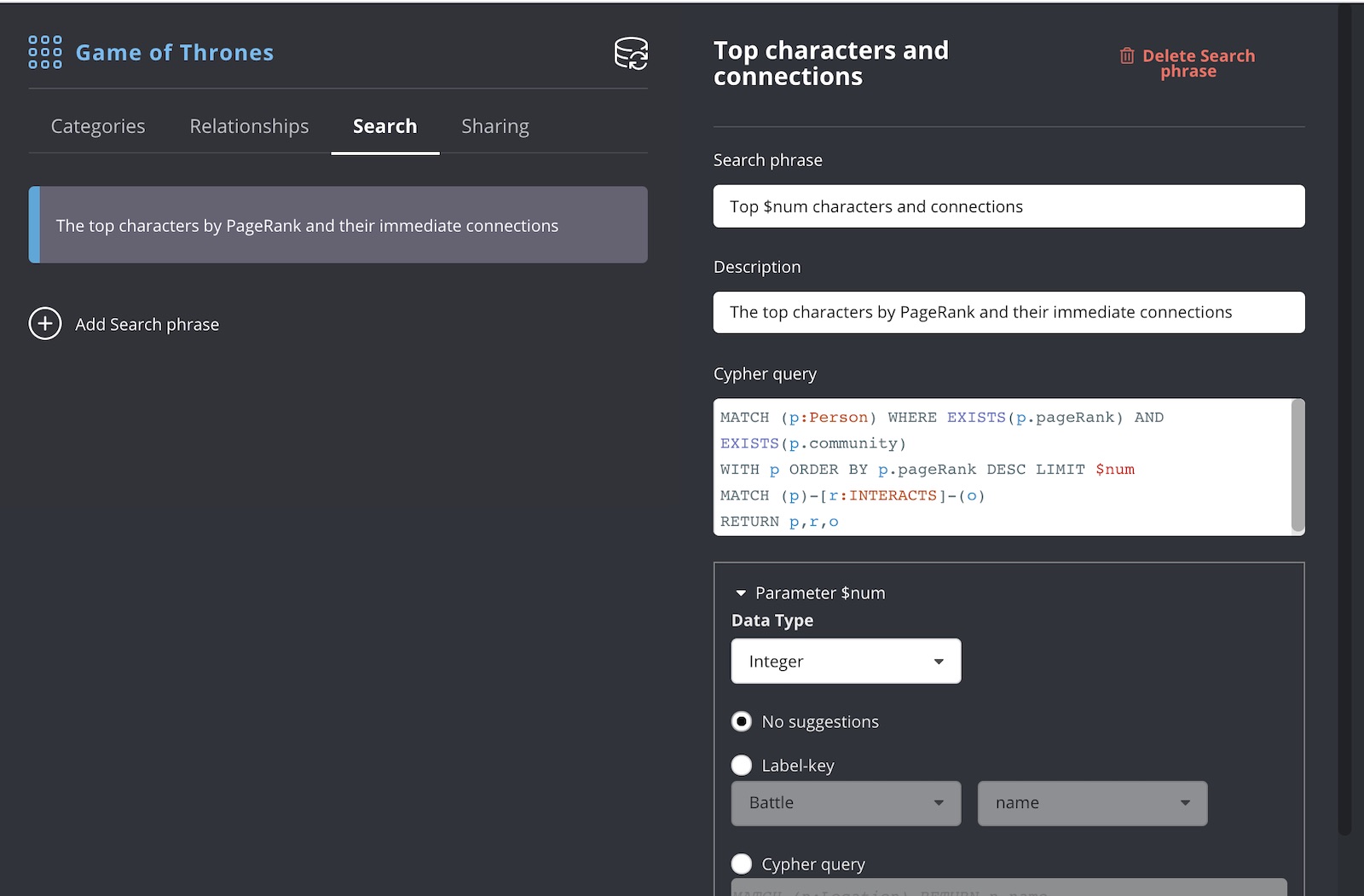 Neo4j Bloom parameters Cypher