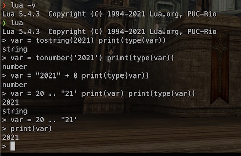 Lua interactive: type convertion