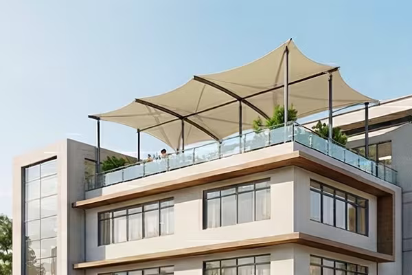 Desain atap tenda membrane rooftop gedung bertingkat