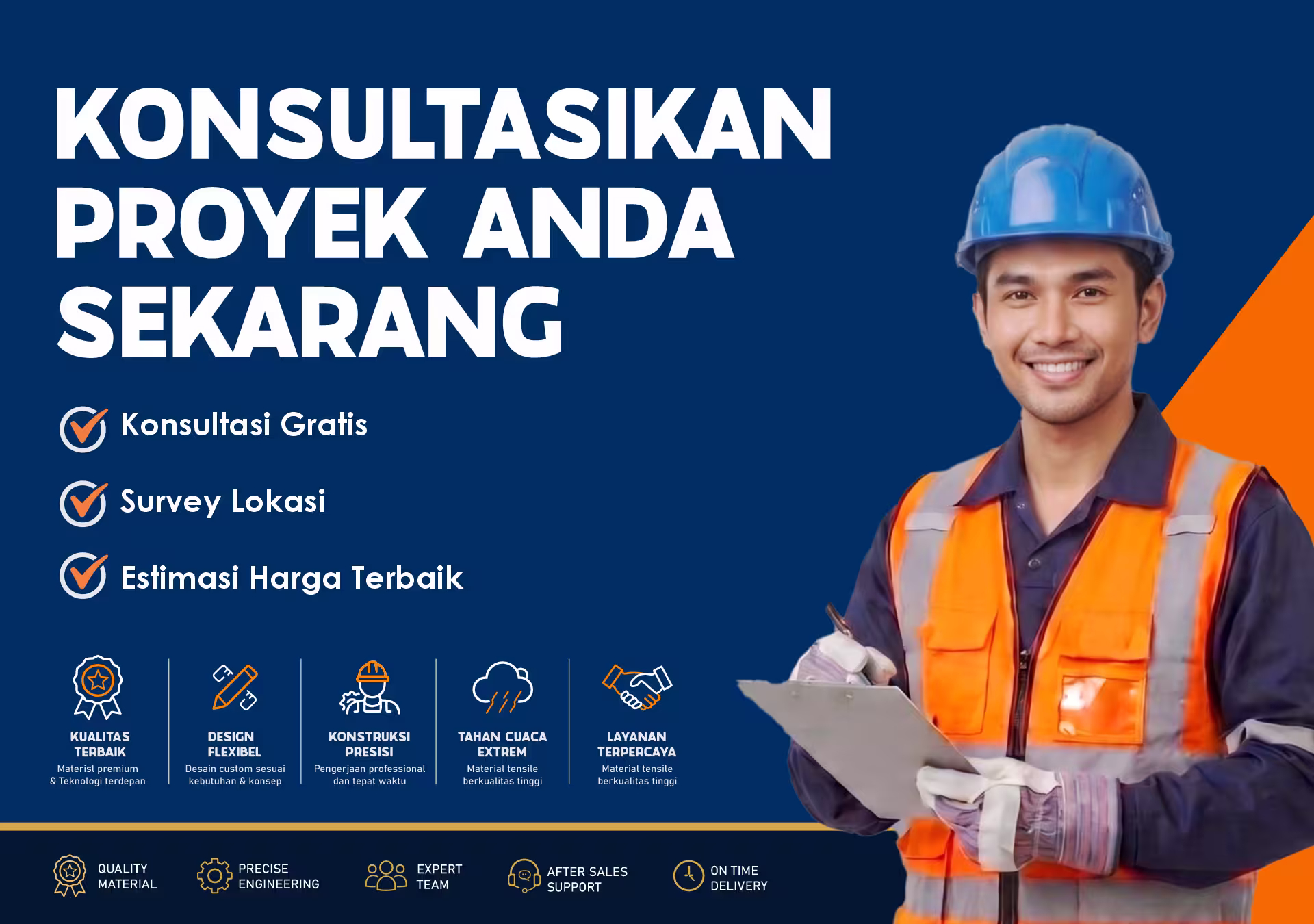 Tim Prima Membrane sedang mengerjakan proyek kanopi membrane