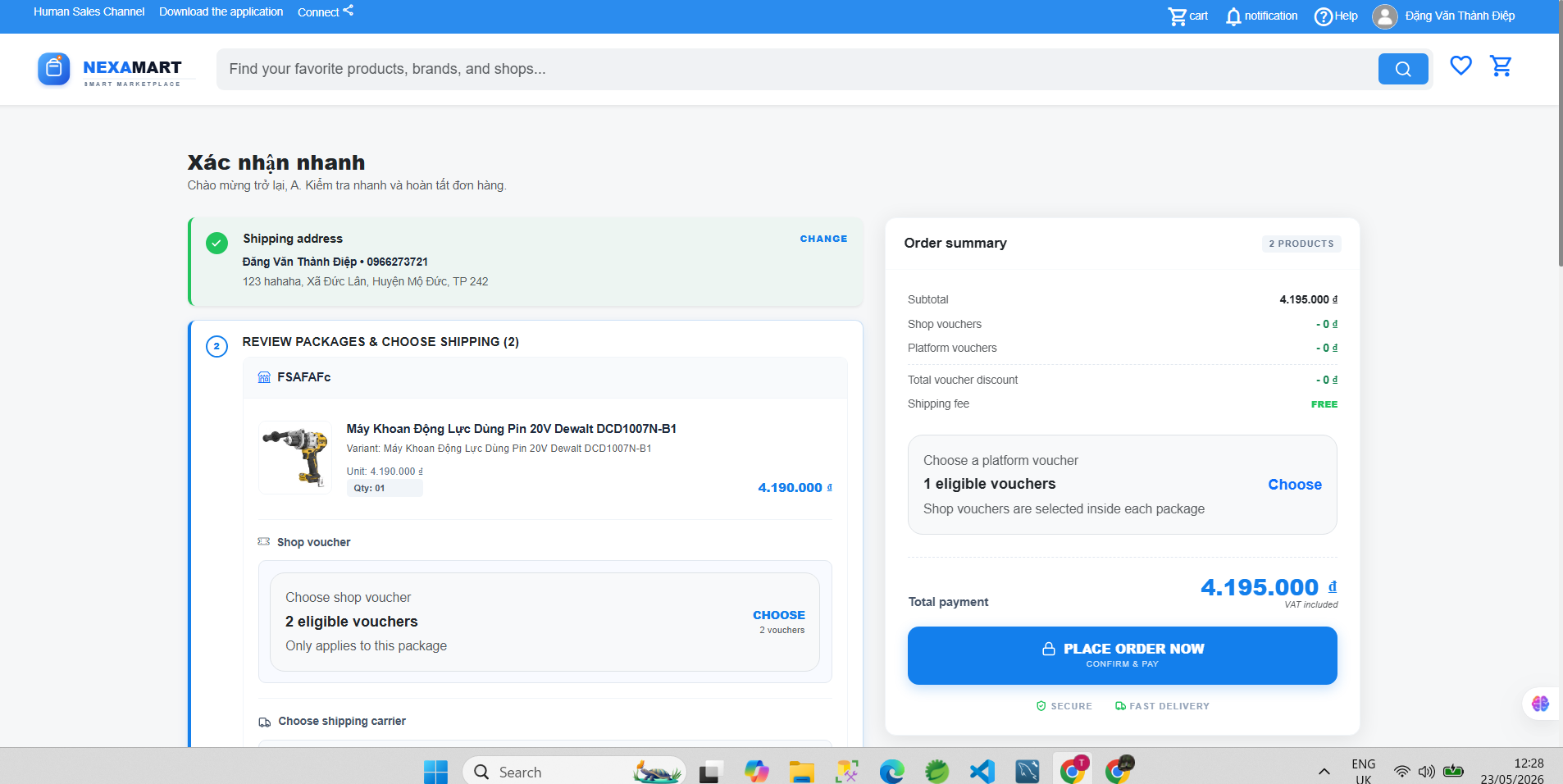 Checkout Screen 1