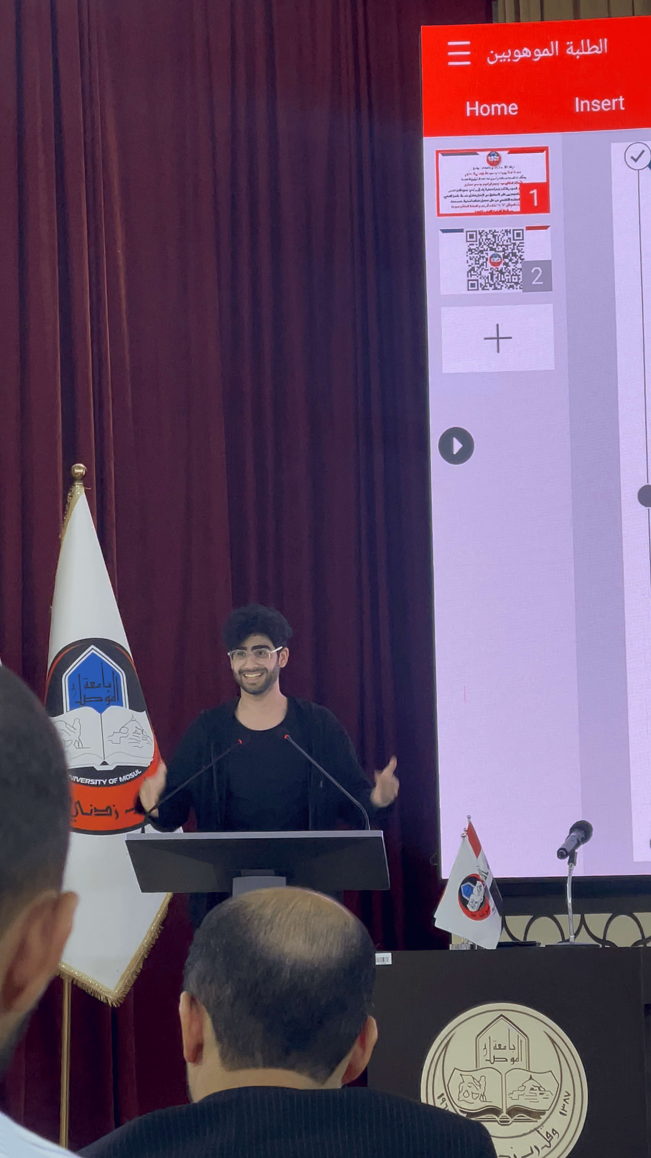 Adil presenting smart waste recycling at Talents program University of Mosul