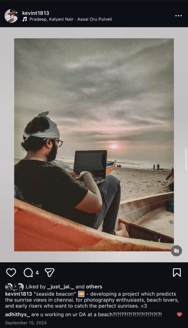 Kevin T building Seaside Beacon sunrise forecast app at a Chennai beach — the development story