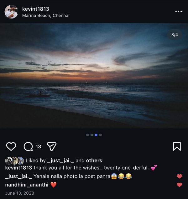 Kevin T watching his first sunrise at Marina Beach Chennai — the morning that inspired Seaside Beacon, June 13, 2023