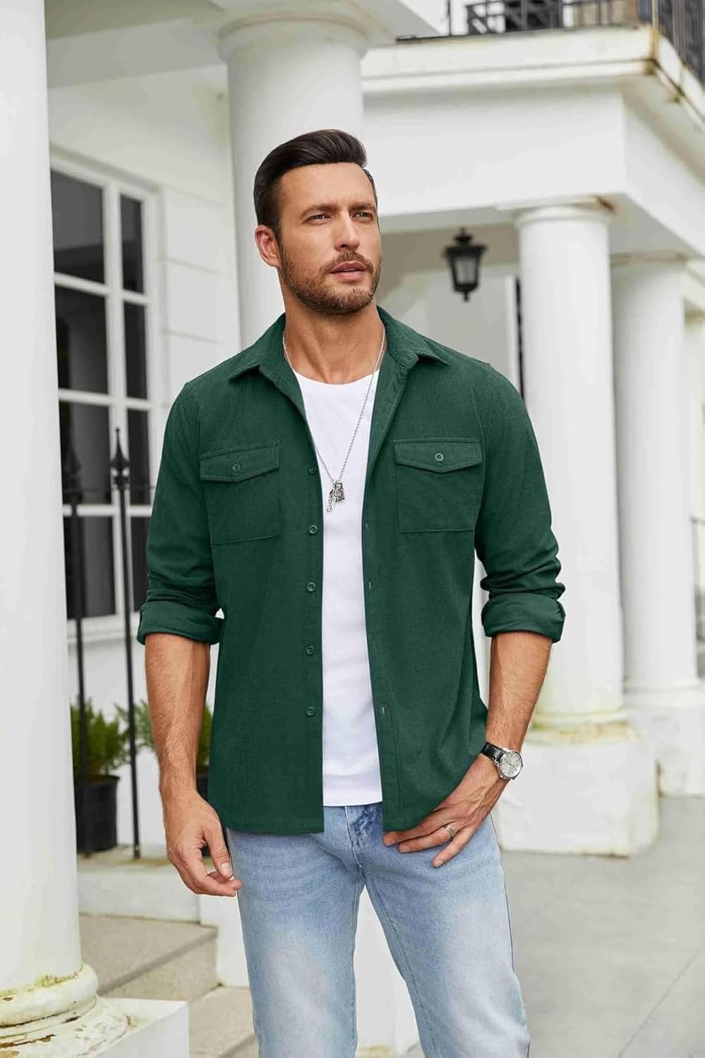 Men’s Dark Forest Green Utility Full Sleeve Shirt
