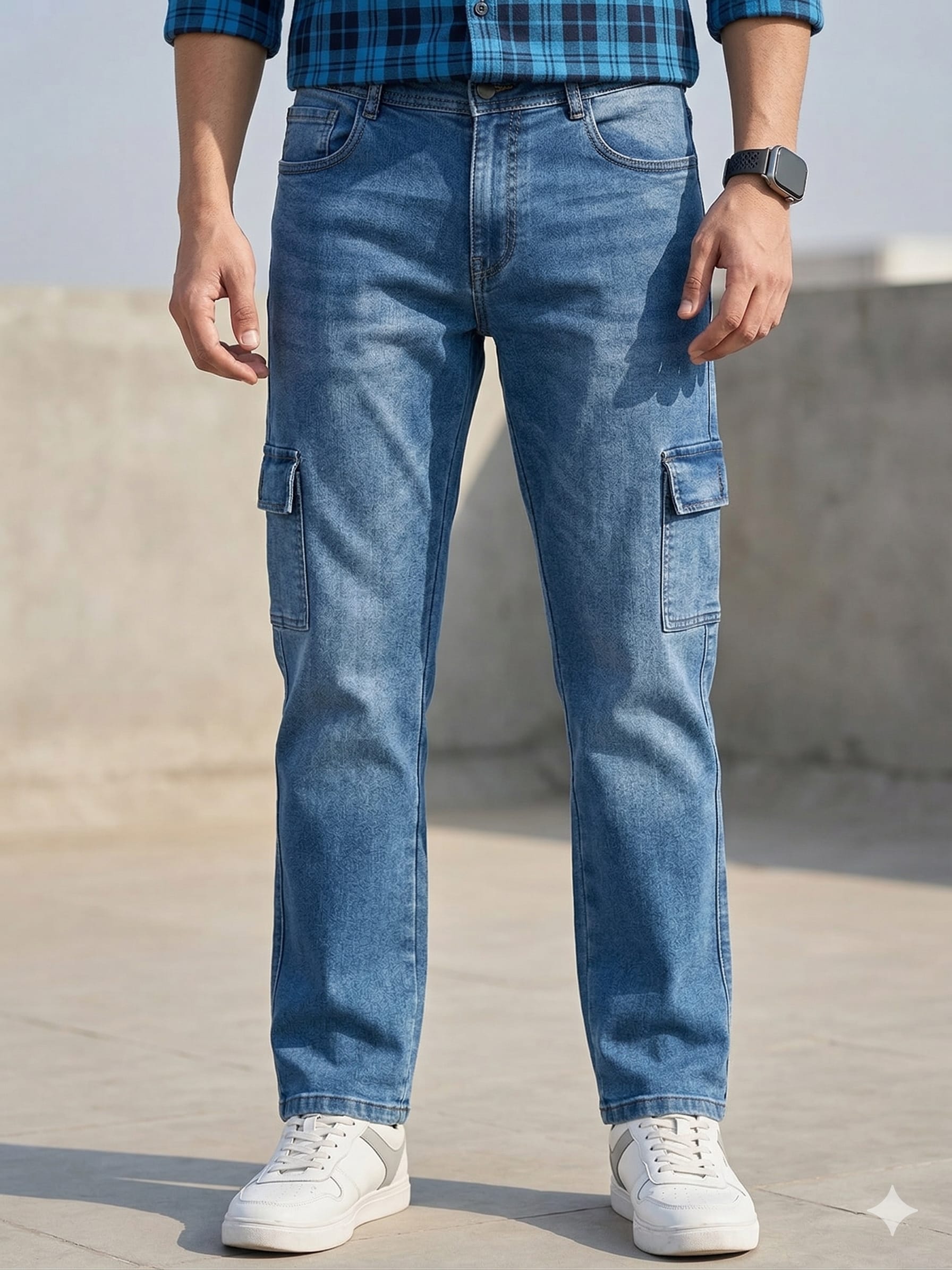 Men’s Dark Blue Six Pocket Denim Jeans – Gen Z Cargo Style