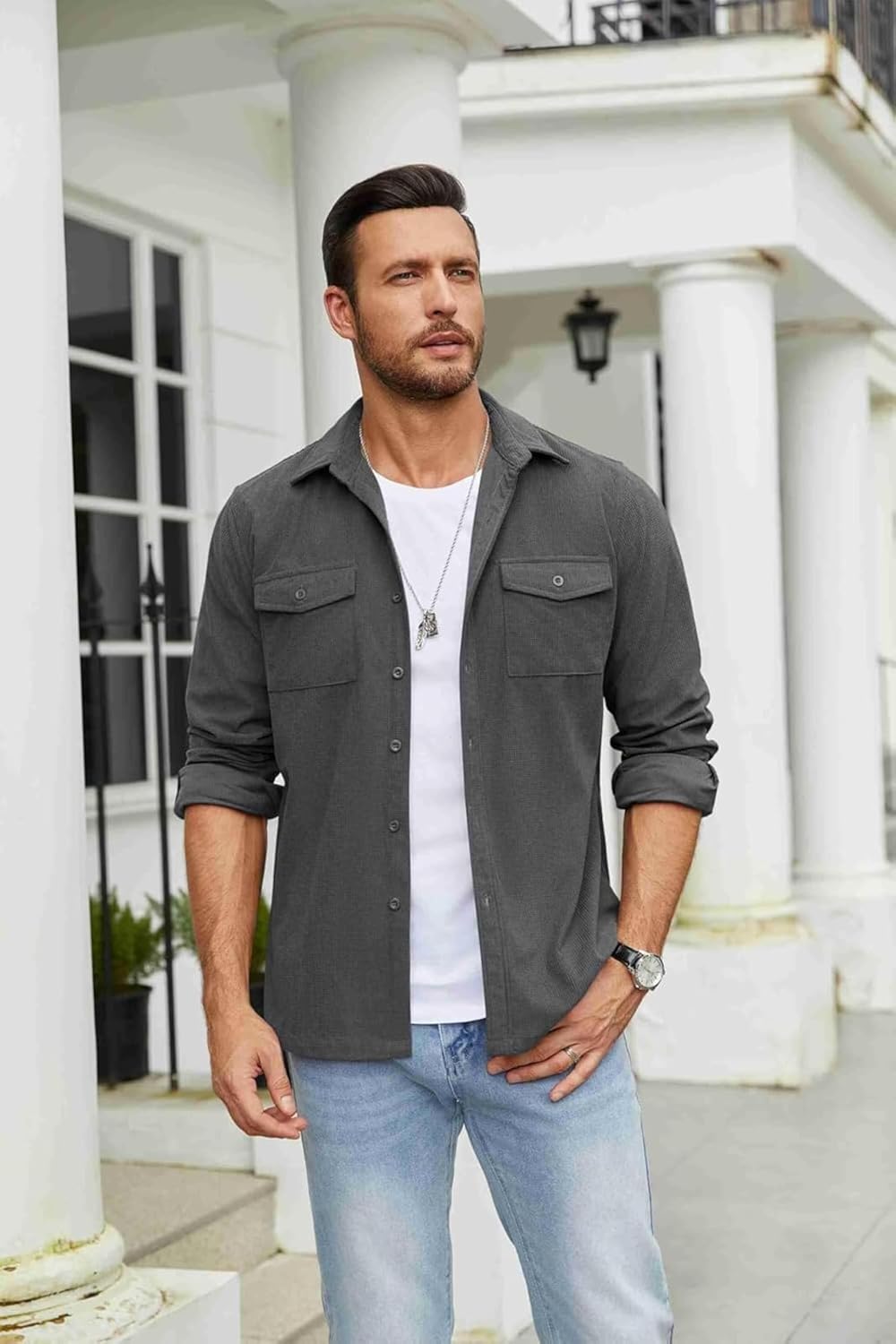 Classic Grey Regular Fit Full Sleeve Shirt for Men