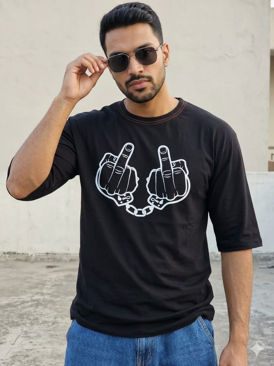 Men’s Black Oversized Graphic Tee – Premium Korean Streetwear Y2K Fashion T-Shirt