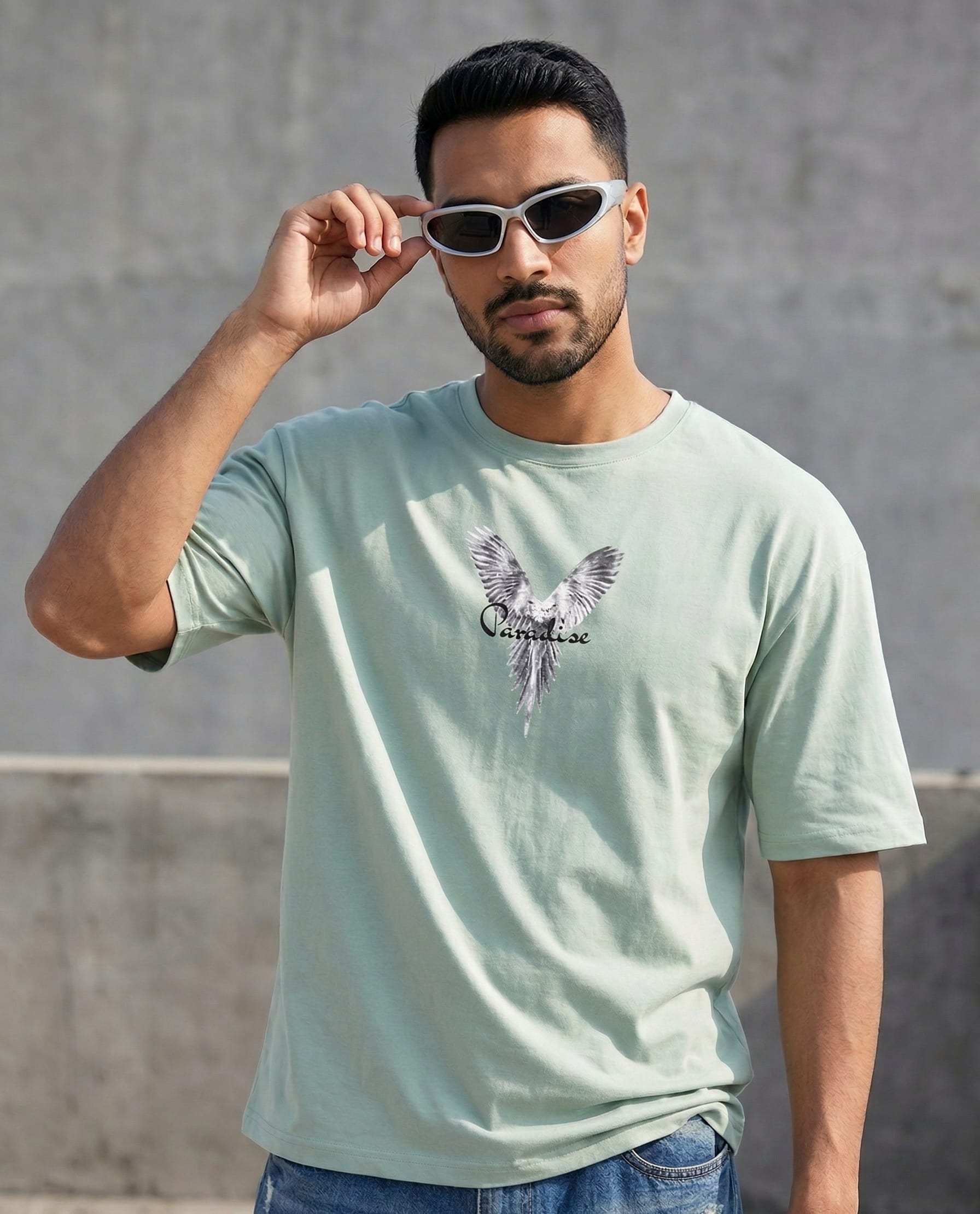 Men’s Pista Green Graphic Print T-Shirt – Regular Fit Round Neck Half Sleeve Casual Wear
