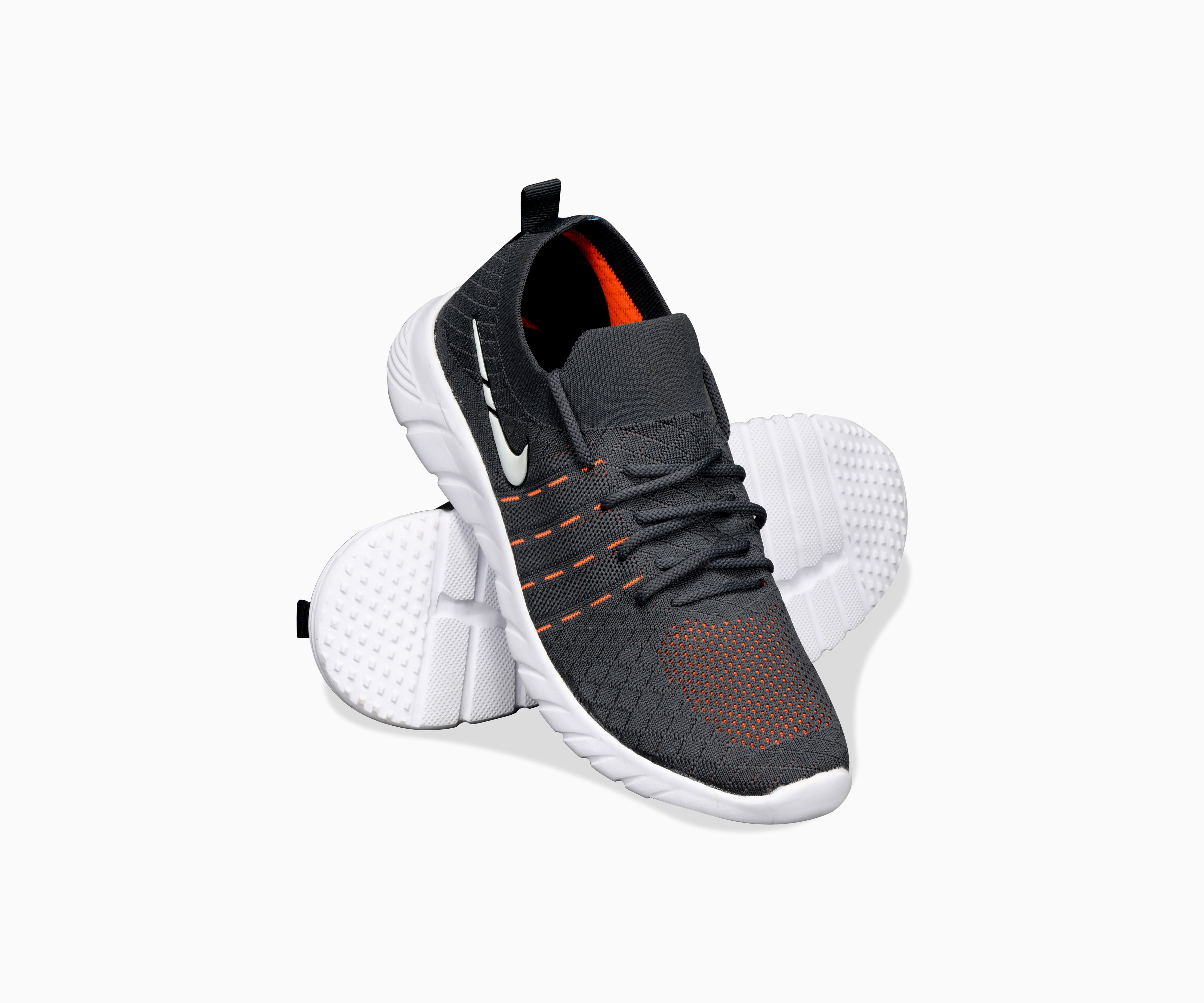 Men’s Dark Grey Running Shoes with Red Accents | Lightweight Mesh Sports Shoes with EVA Sole