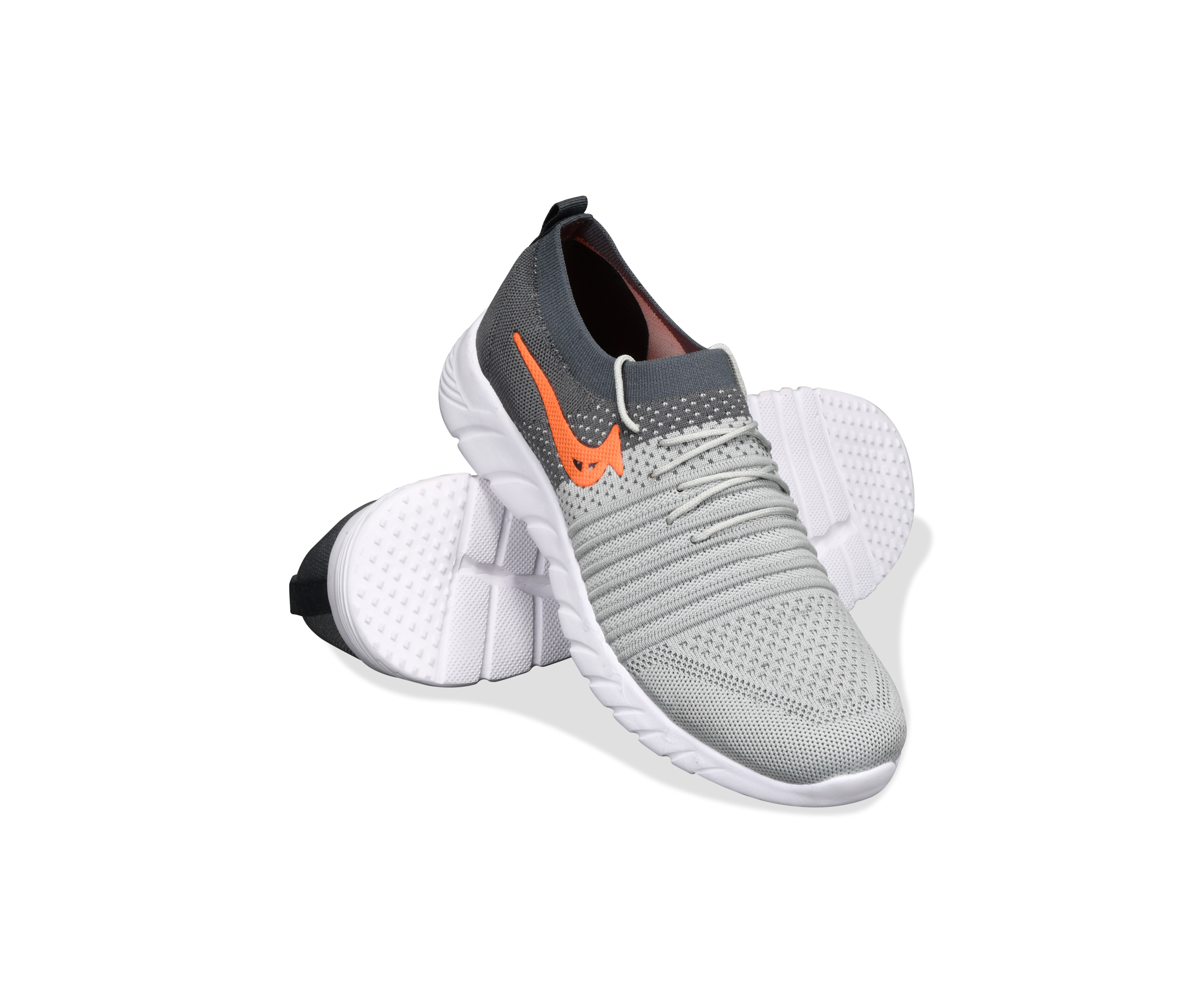 Men’s Light Grey Sports Shoes with Orange & Black Accents | Lightweight Mesh Sneakers with EVA Sole for Gym & Casual Wear