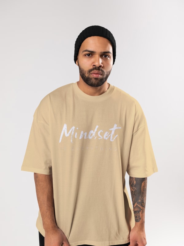 Men's Beige Oversized Graphic T-Shirt | Son Goku & Mindset Anime Streetwear Tee