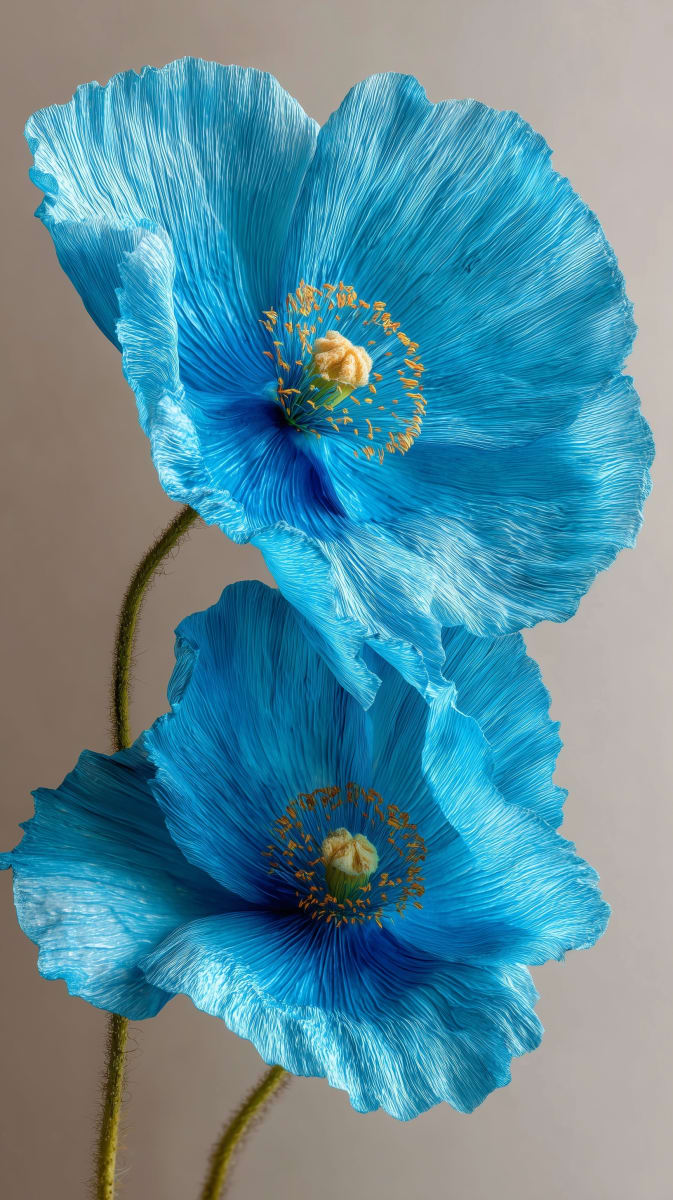 Blue Poppy Flowers Photorealistic Close-Up - Midjourney AI Art Prompt for Image Generation