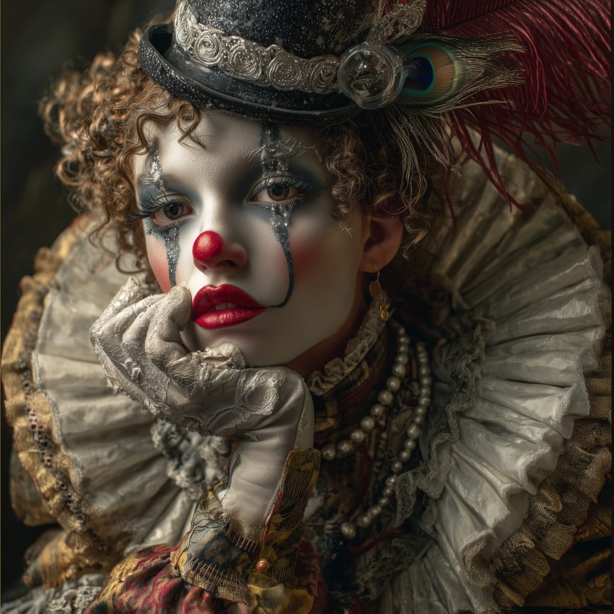 Cinematic Young Caucasian Female Clown Portrait - Midjourney AI Art Prompt for Image Generation